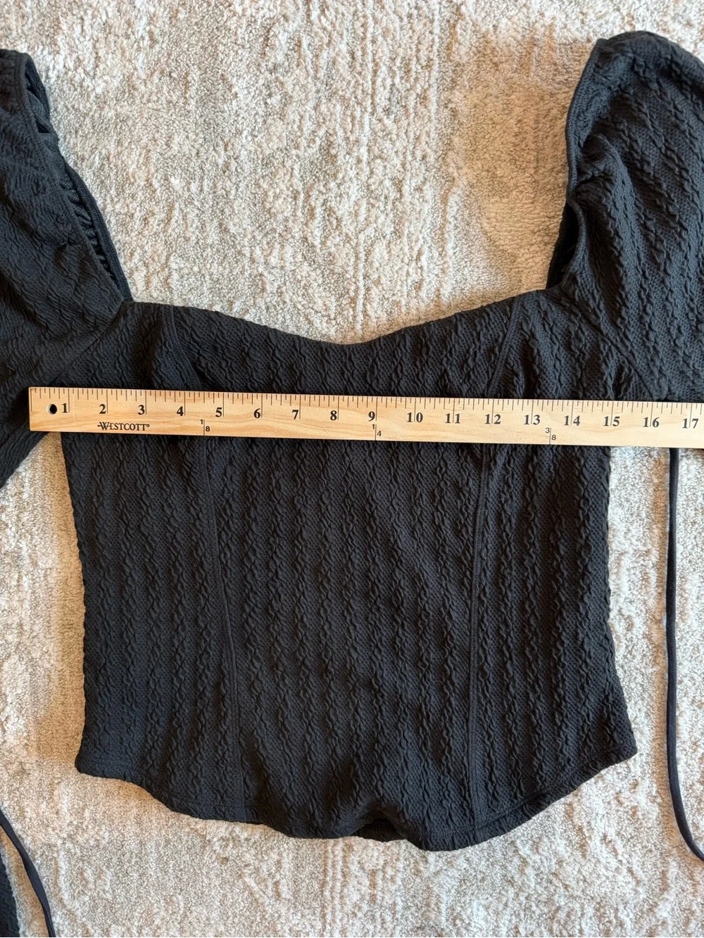 Free People Brittany Top Black Puff Sleeve Square Neck Tie Back Size L
